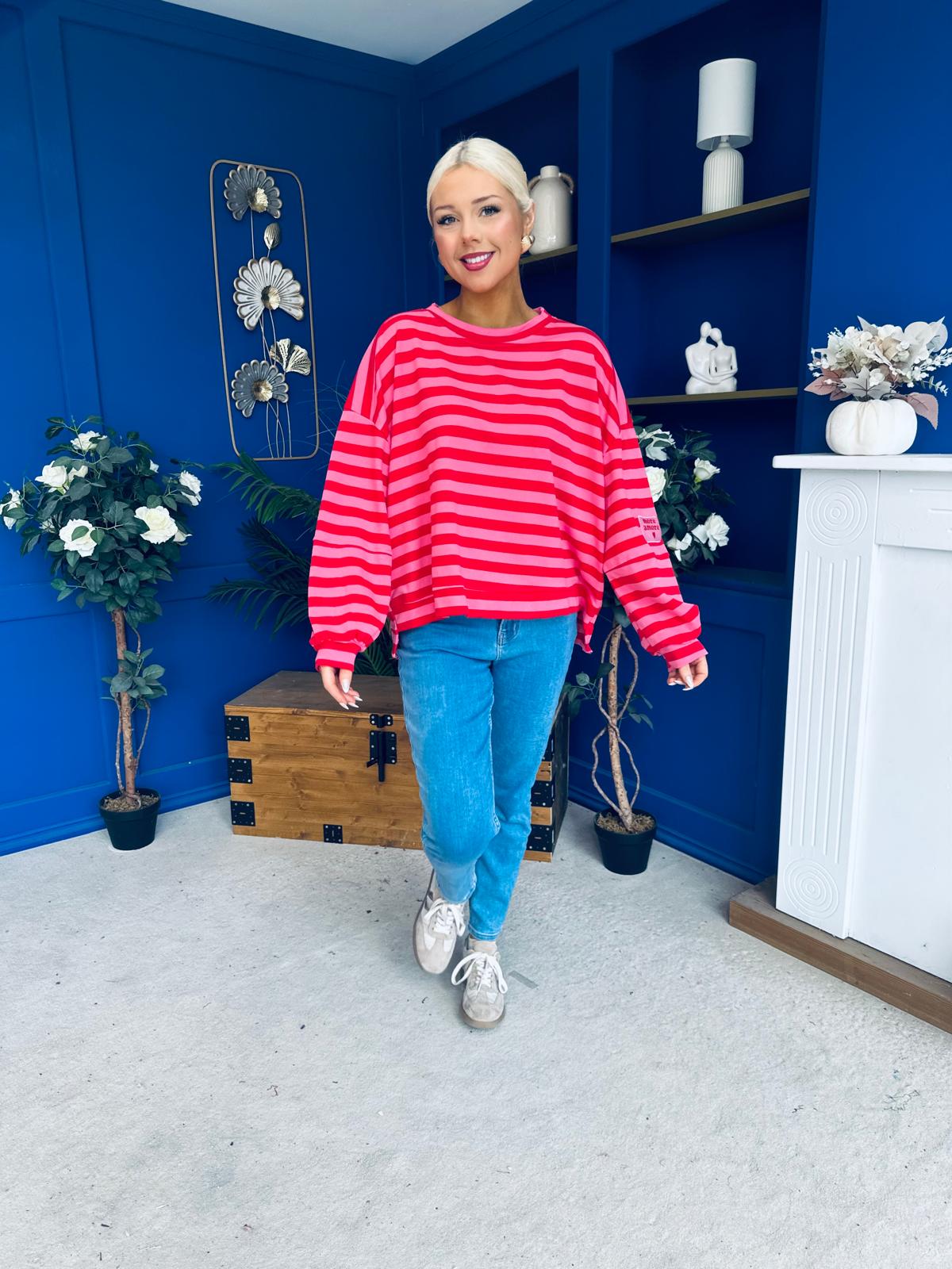 Daisy Striped Jumper Pink & Red