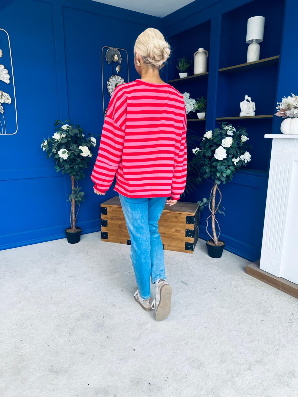 Daisy Striped Jumper Pink & Red
