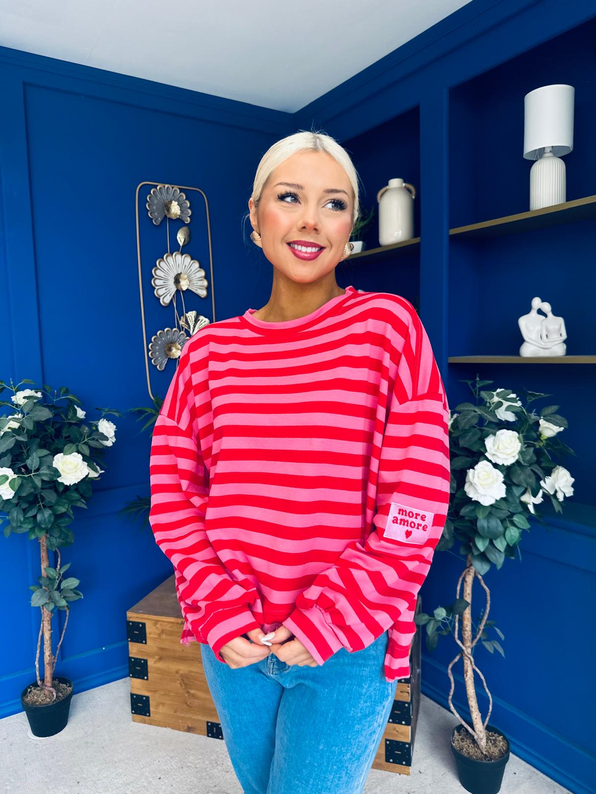 Daisy Striped Jumper Pink & Red