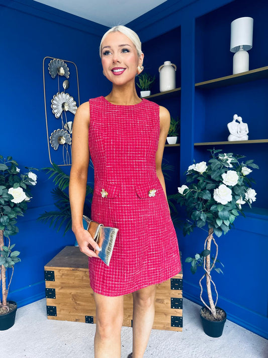 Pauline Tweed Gold button Mini Dress Ruby