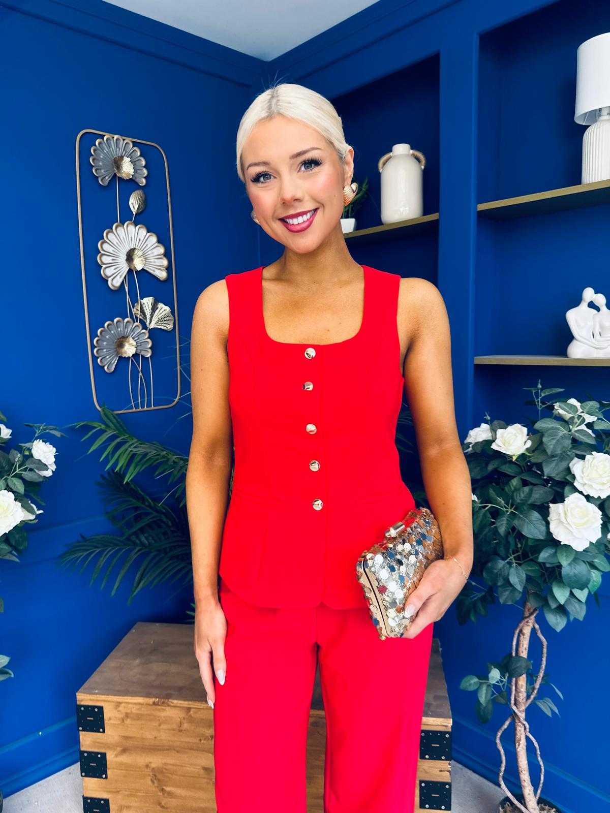 Jamie Waistcoat And Jo Trouser Set Red