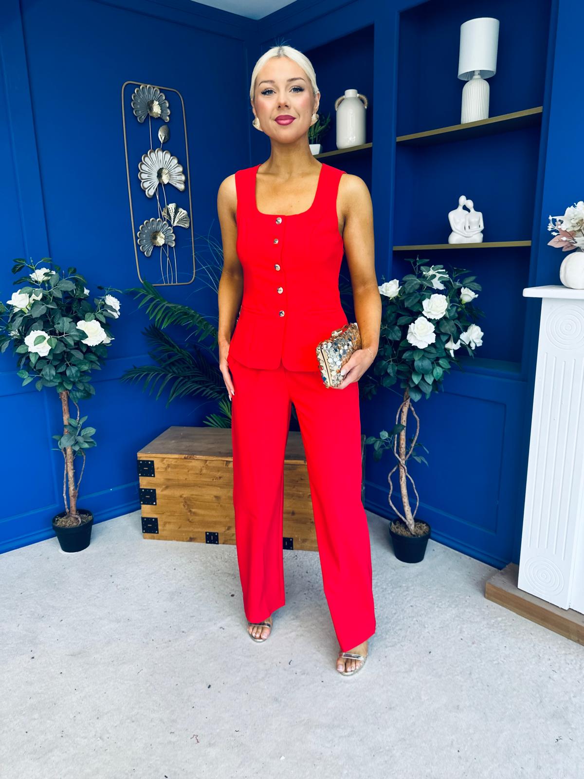 Jamie Waistcoat And Jo Trouser Set Red