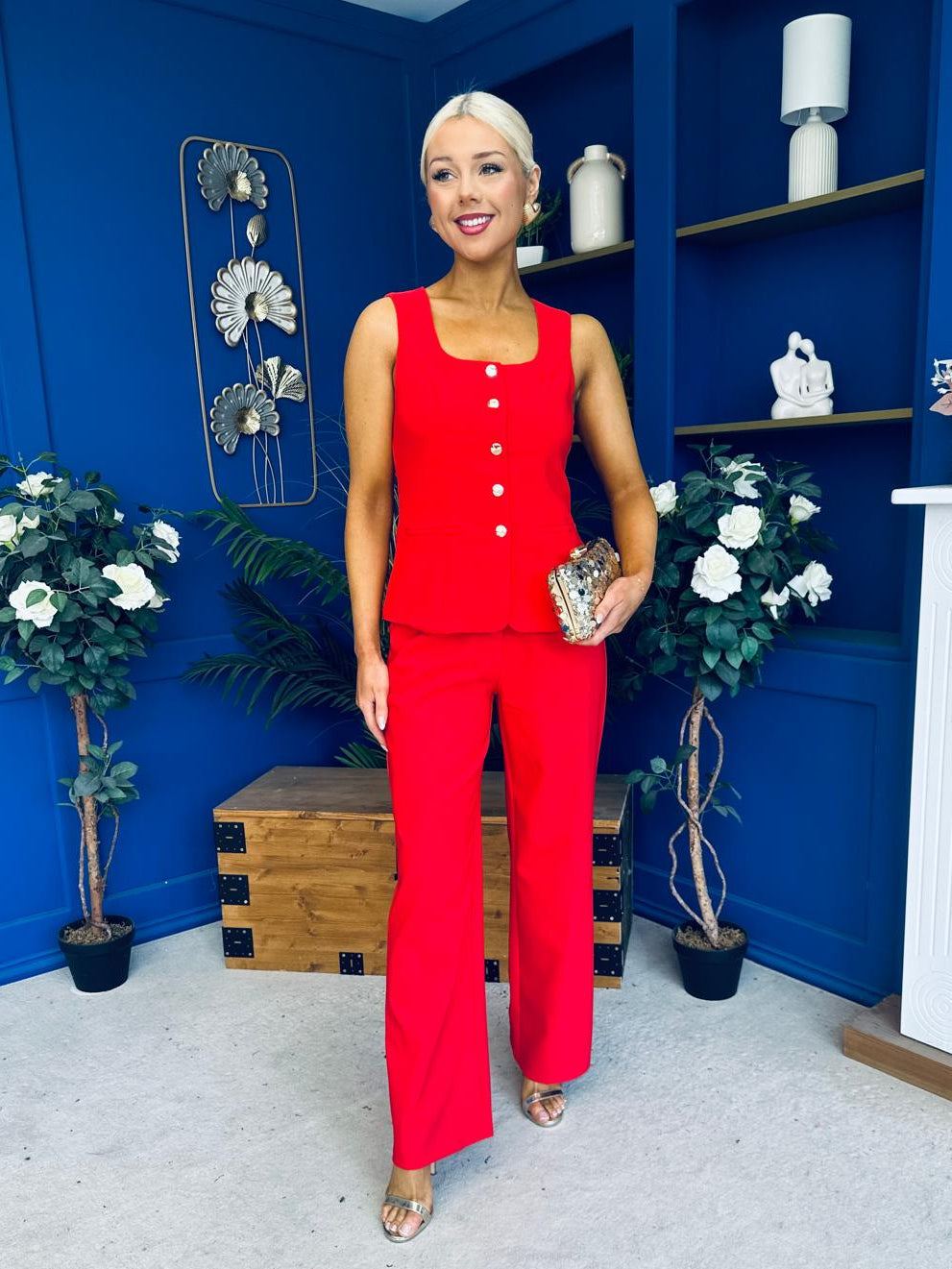 Jamie Waistcoat And Jo Trouser Set Red