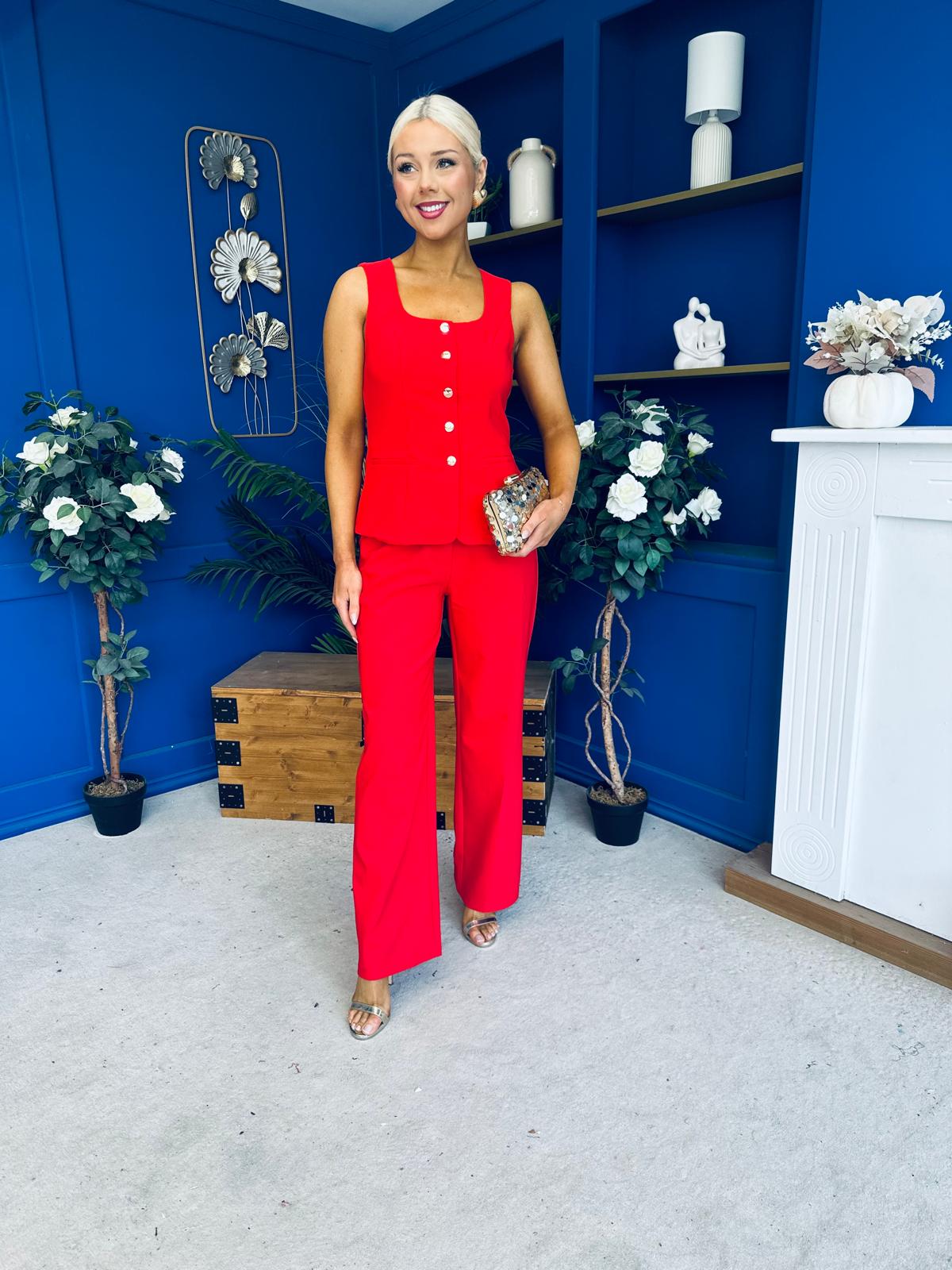 Jamie Waistcoat And Jo Trouser Set Red