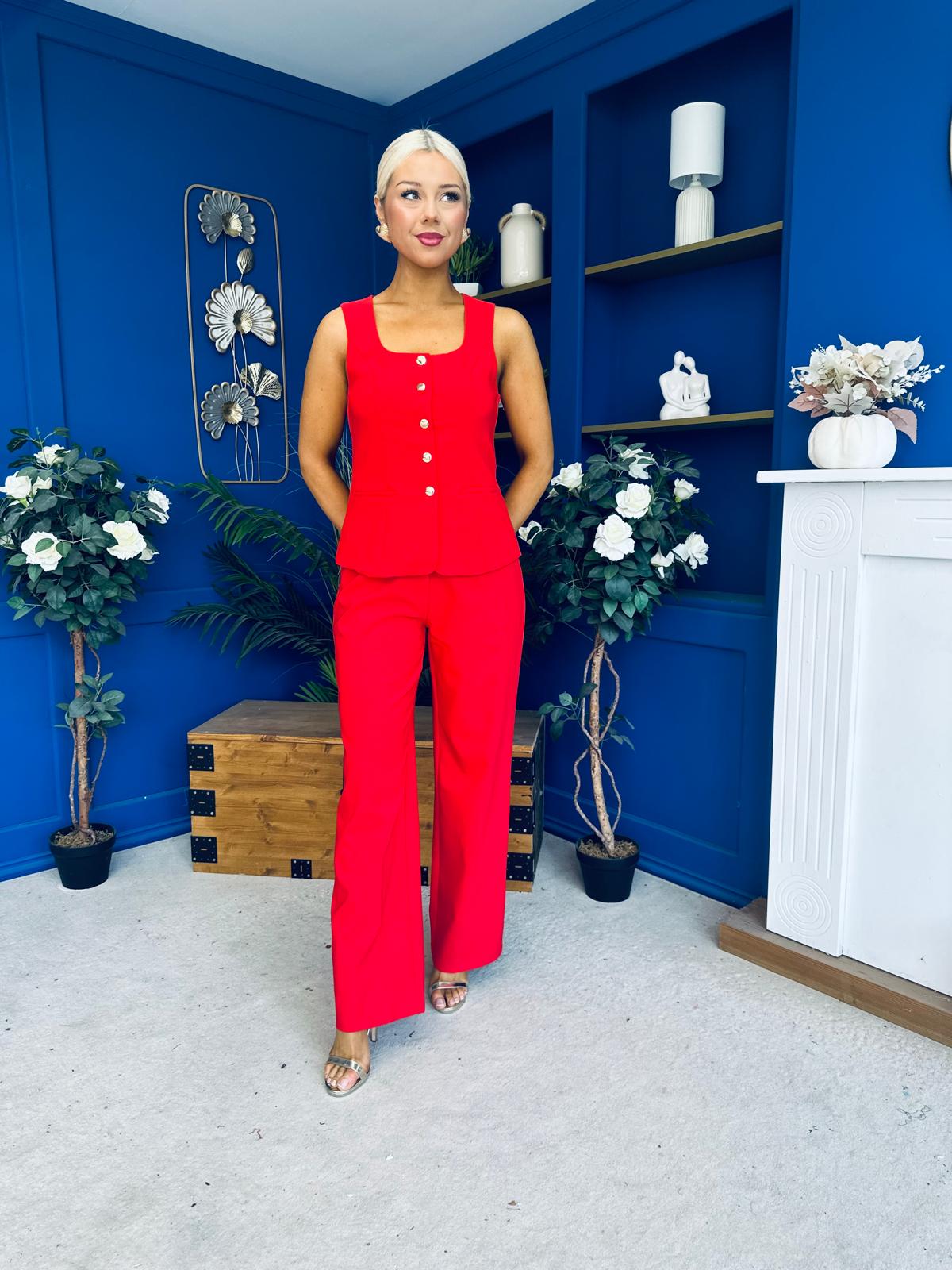 Jamie Waistcoat And Jo Trouser Set Red
