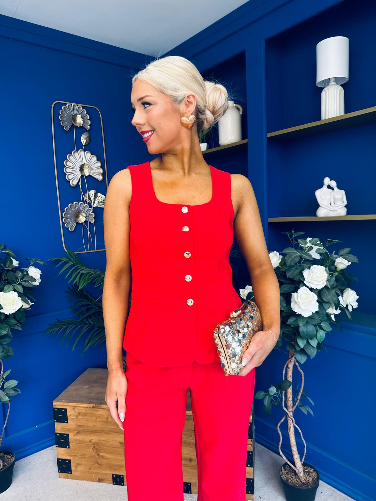 Jamie Waistcoat And Jo Trouser Set Red