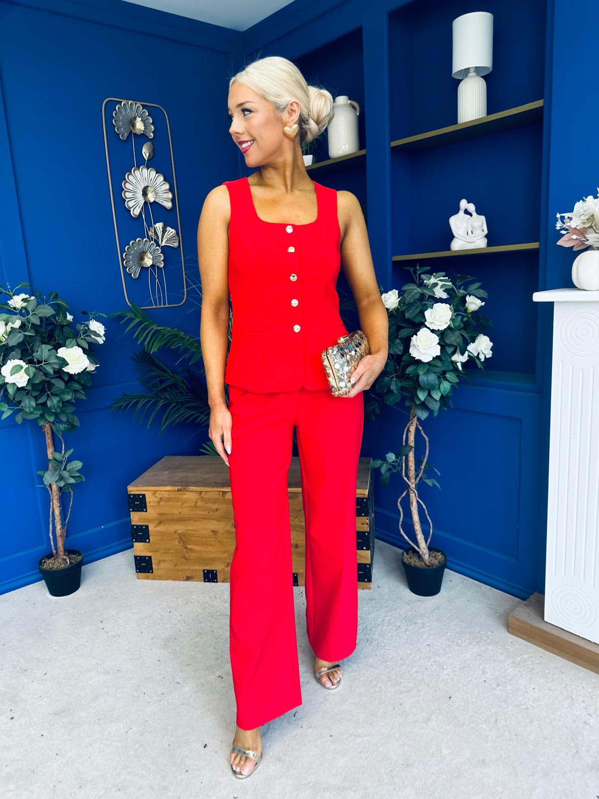 Jamie Waistcoat And Jo Trouser Set Red