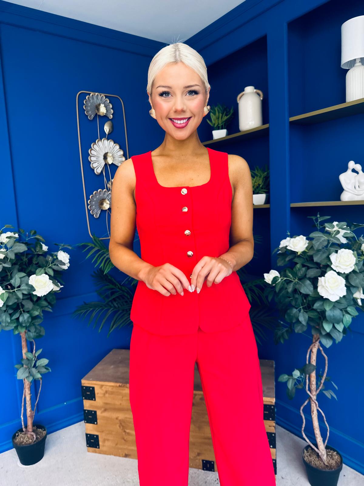Jamie Waistcoat And Jo Trouser Set Red