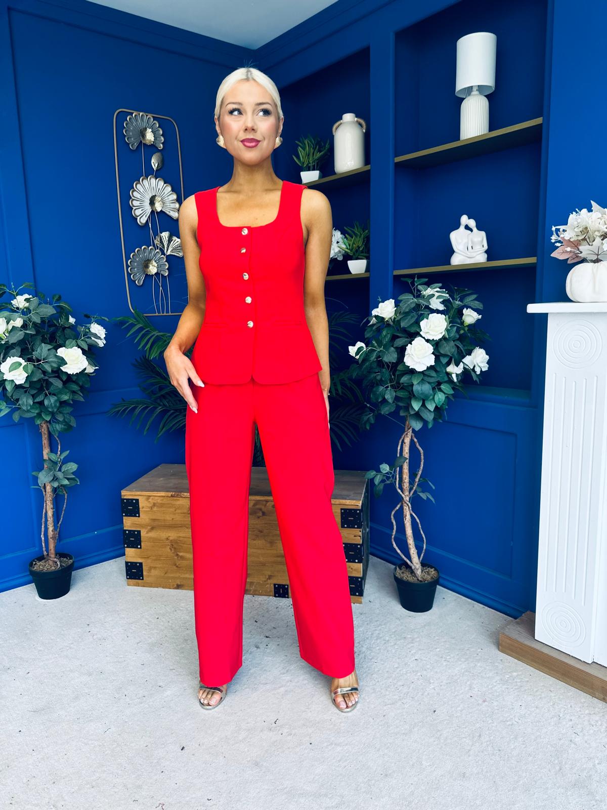 Jamie Waistcoat And Jo Trouser Set Red