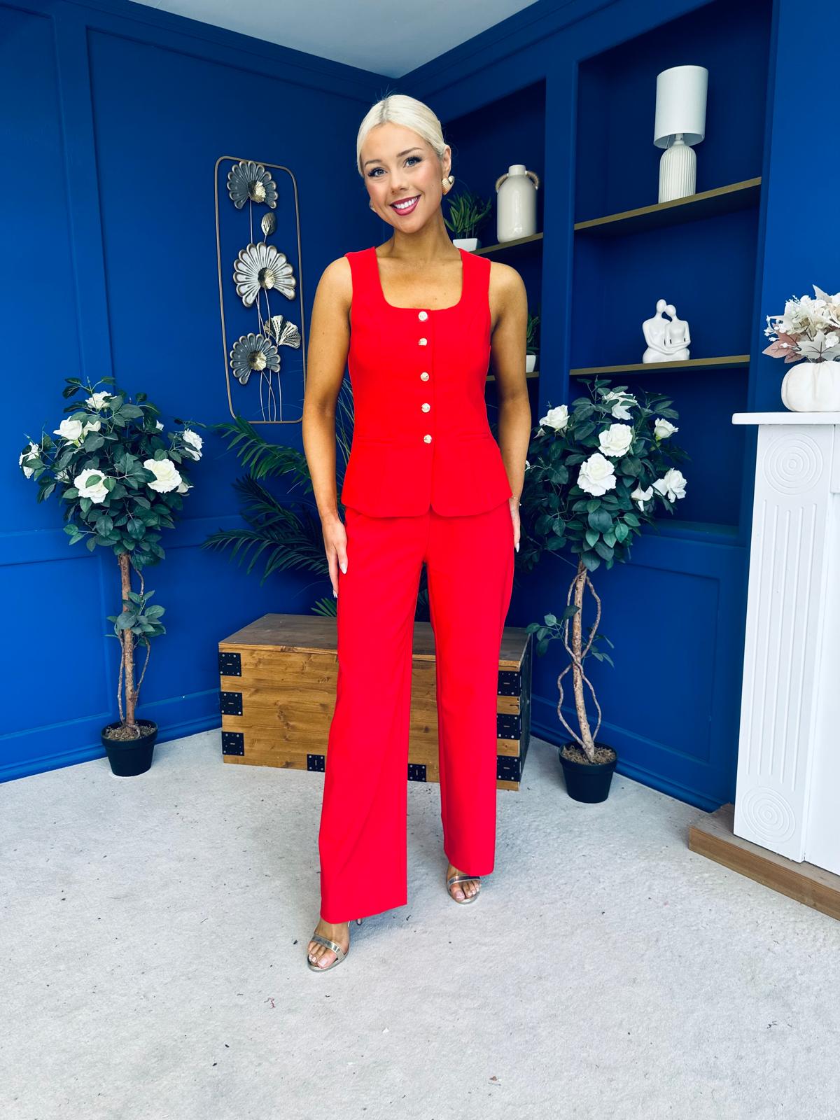 Jamie Waistcoat And Jo Trouser Set Red