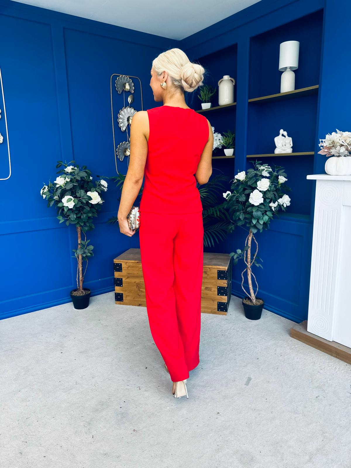 Jamie Waistcoat And Jo Trouser Set Red