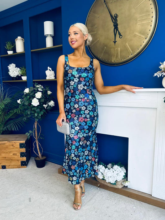 Lisbon Square Neck Sequin Midi Dress Navy PRE ORDER Arriving Sep 29