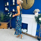 Lisbon Square Neck Sequin Midi Dress Navy