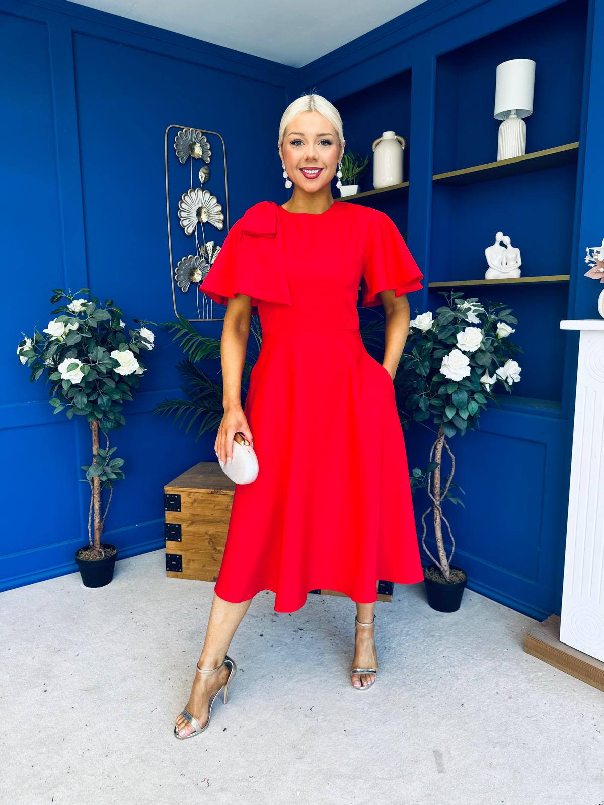 Siofra Bow Detail Midi Dress Red