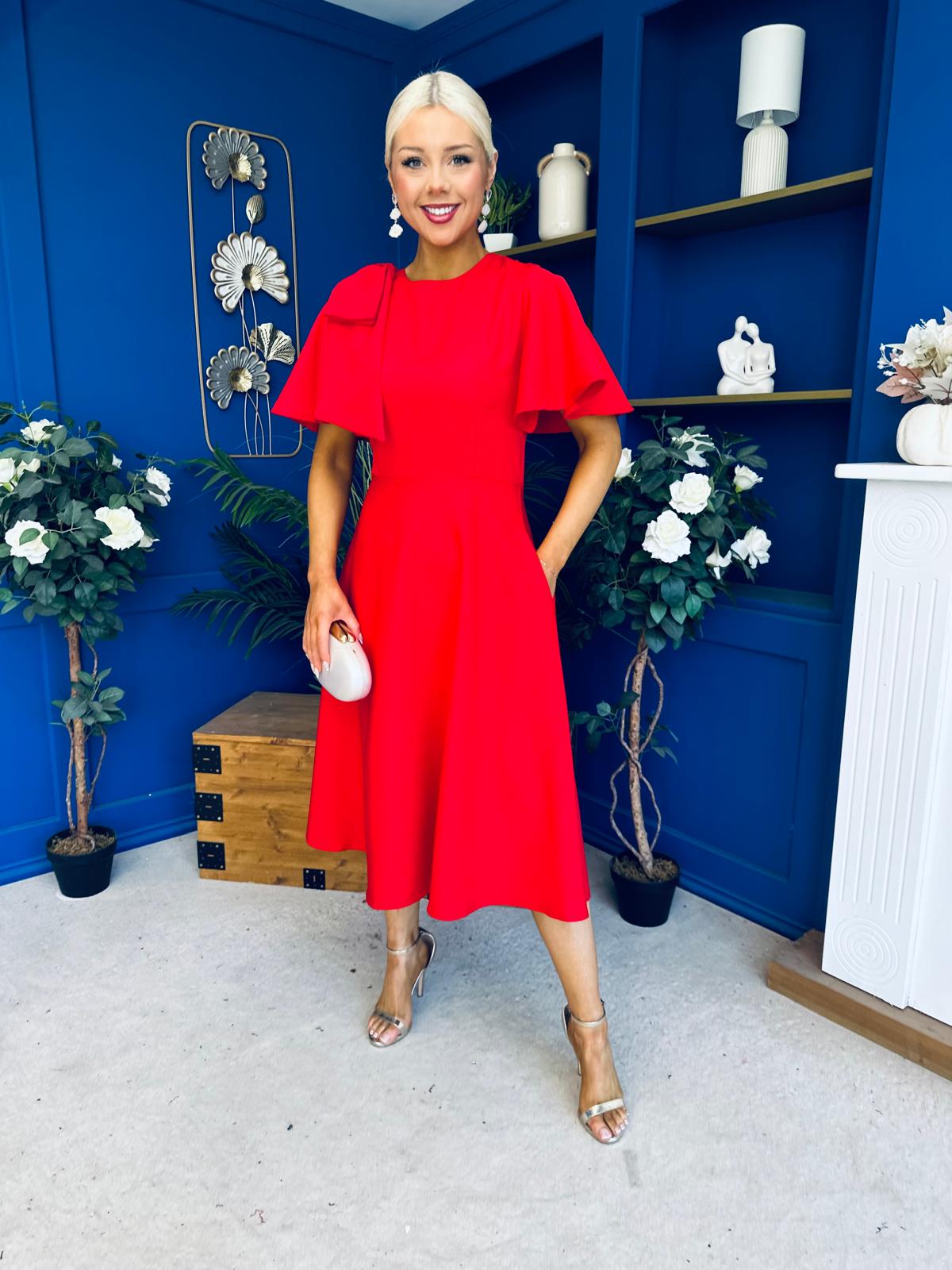 Siofra Bow Detail Midi Dress Red
