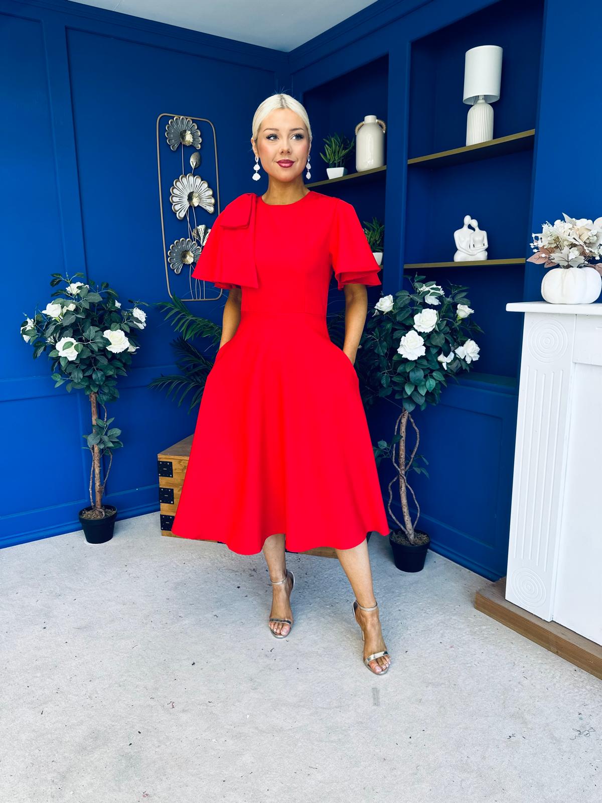 Siofra Bow Detail Midi Dress Red