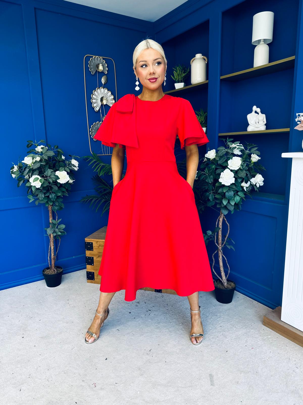 Siofra Bow Detail Midi Dress Red