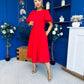 Siofra Bow Detail Midi Dress Red