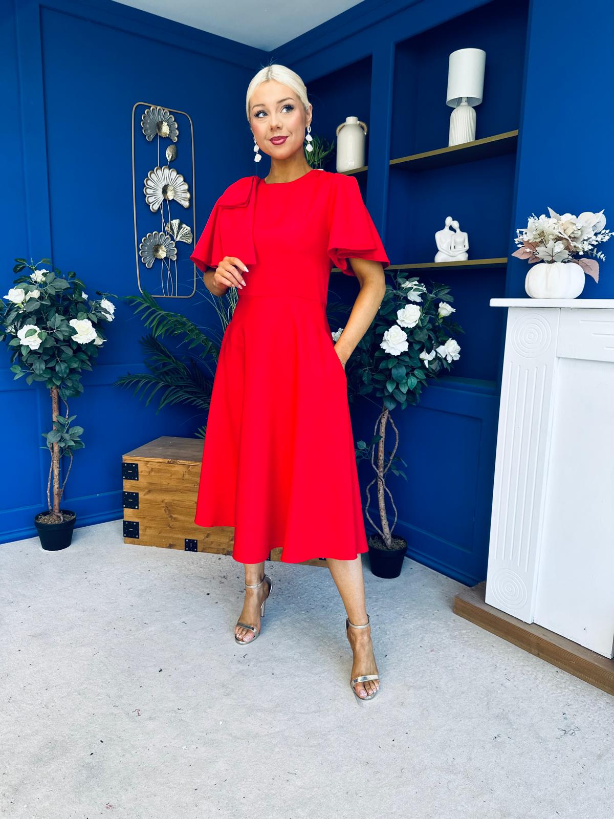 Siofra Bow Detail Midi Dress Red