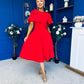 Siofra Bow Detail Midi Dress Red
