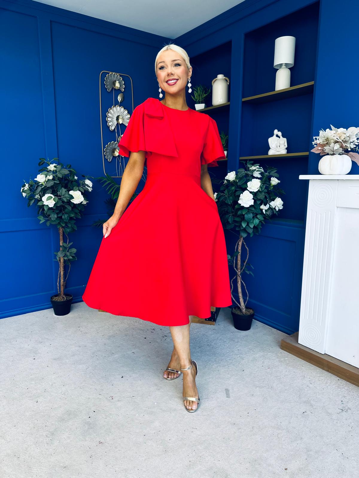 Siofra Bow Detail Midi Dress Red