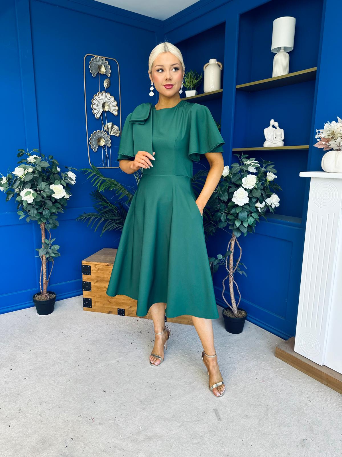 Siofra Bow Detail Midi Dress Forest