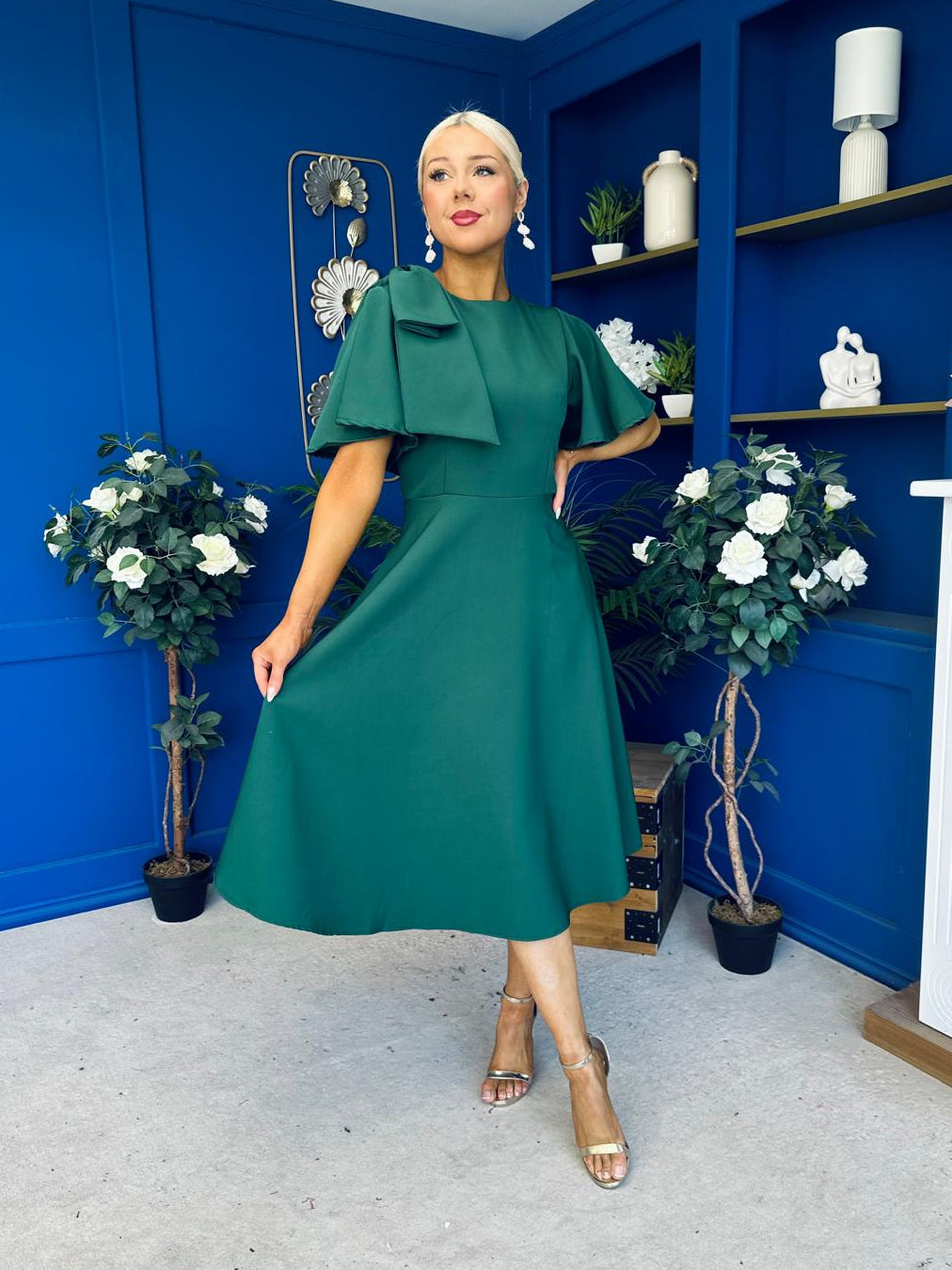 Siofra Bow Detail Midi Dress Forest
