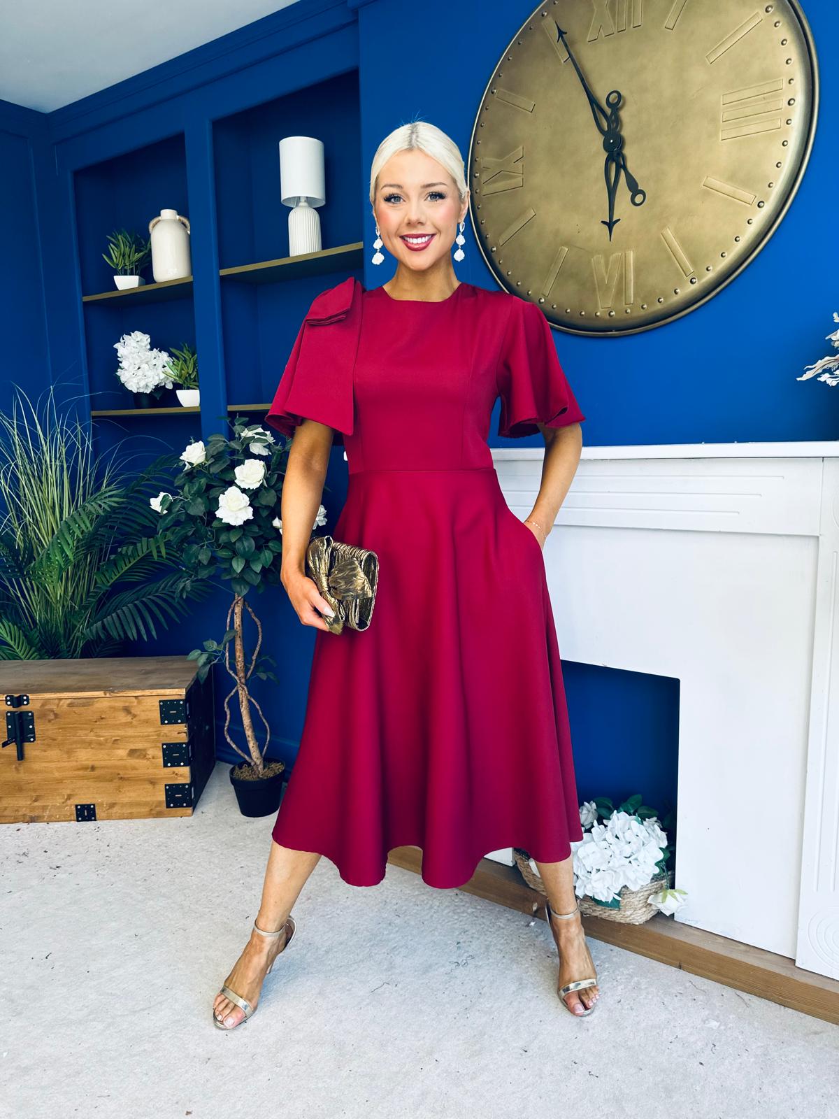 Siofra Bow Detail Midi Dress Burgundy