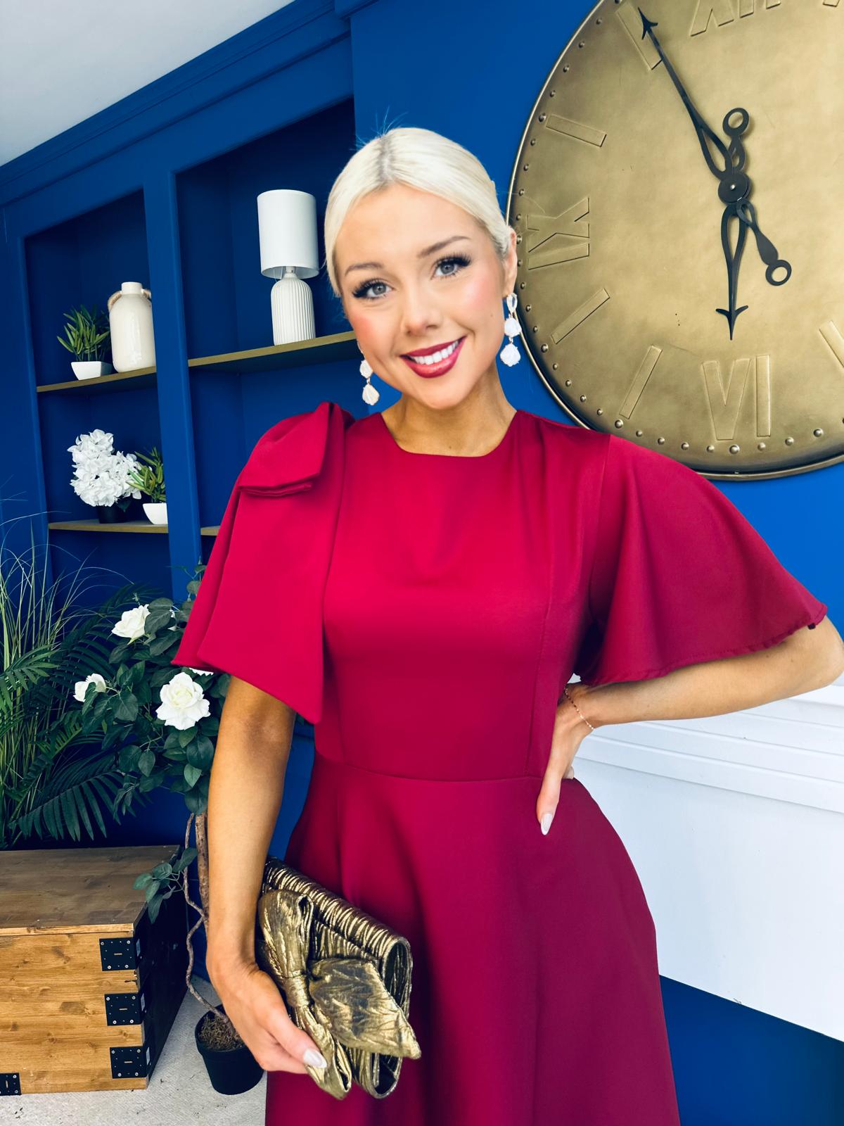 Siofra Bow Detail Midi Dress Burgundy
