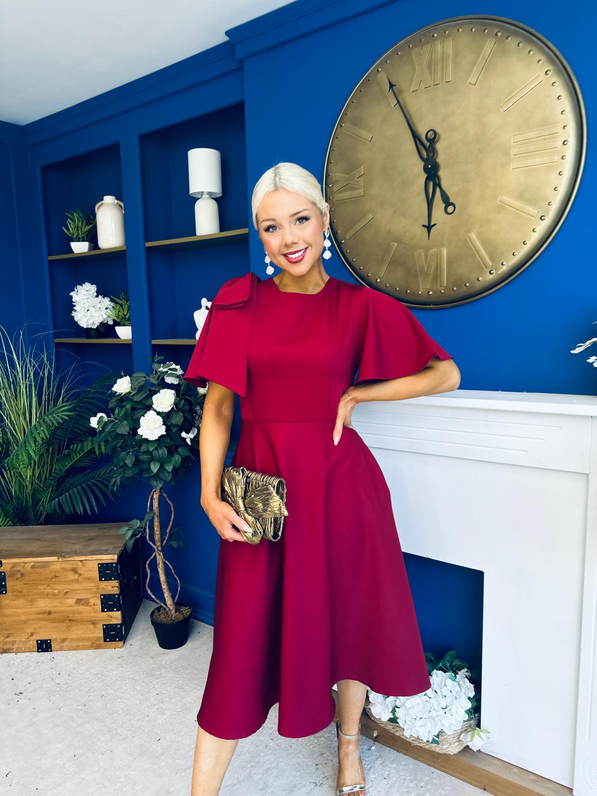 Siofra Bow Detail Midi Dress Burgundy