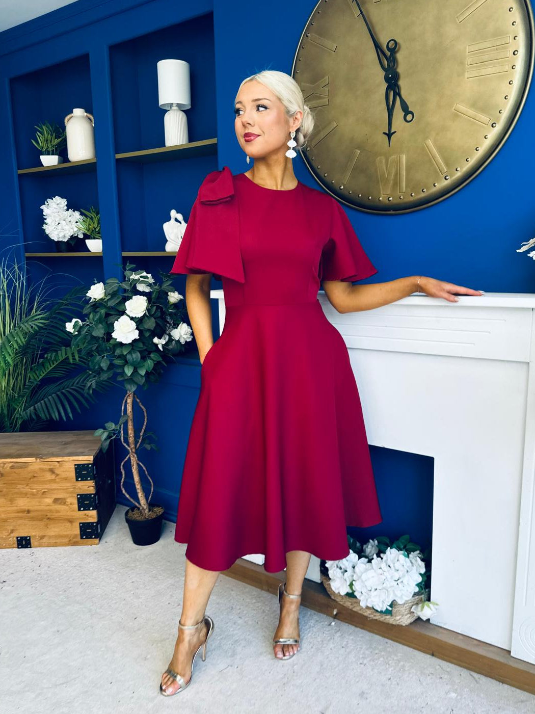Siofra Bow Detail Midi Dress Burgundy