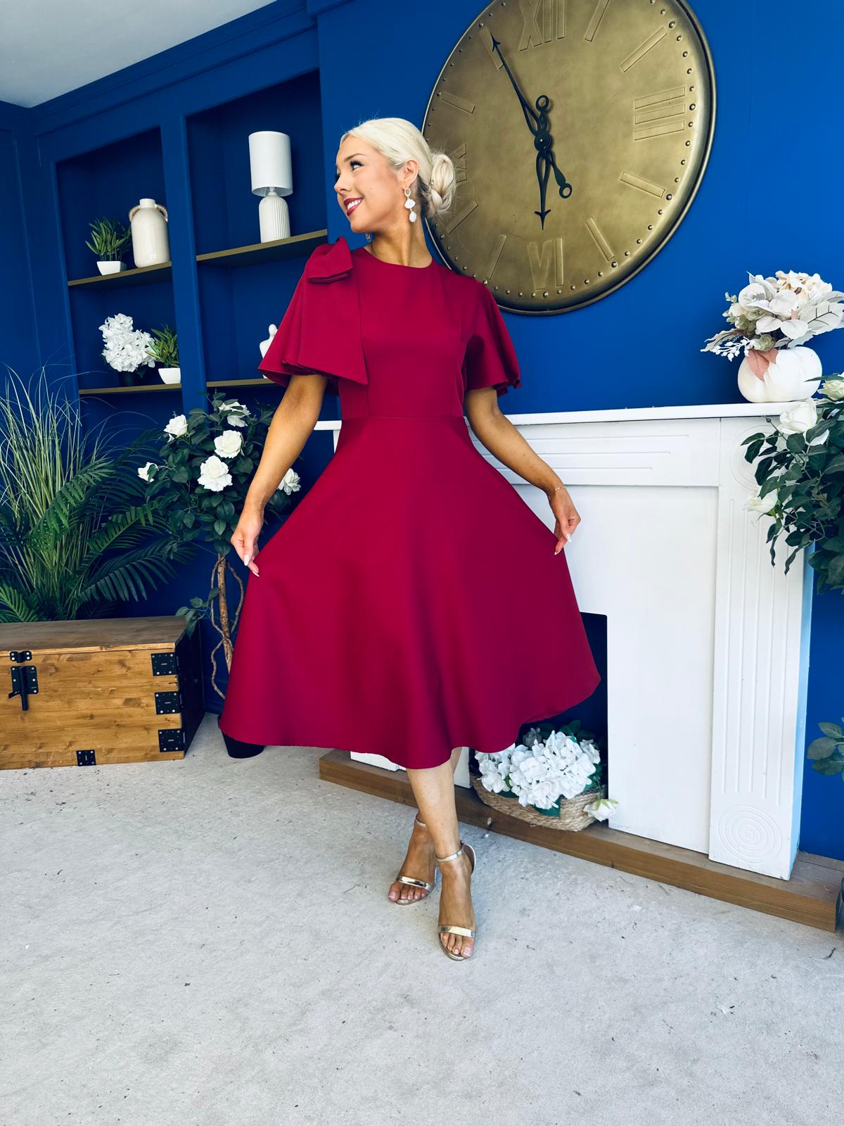 Siofra Bow Detail Midi Dress Burgundy
