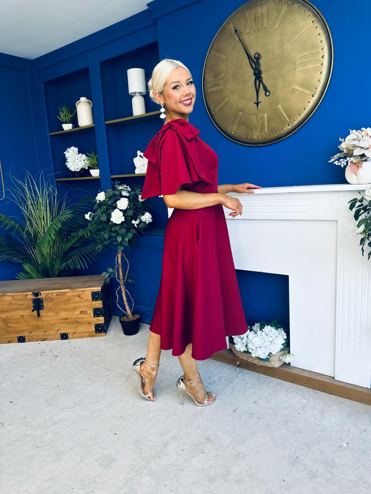 Siofra Bow Detail Midi Dress Burgundy