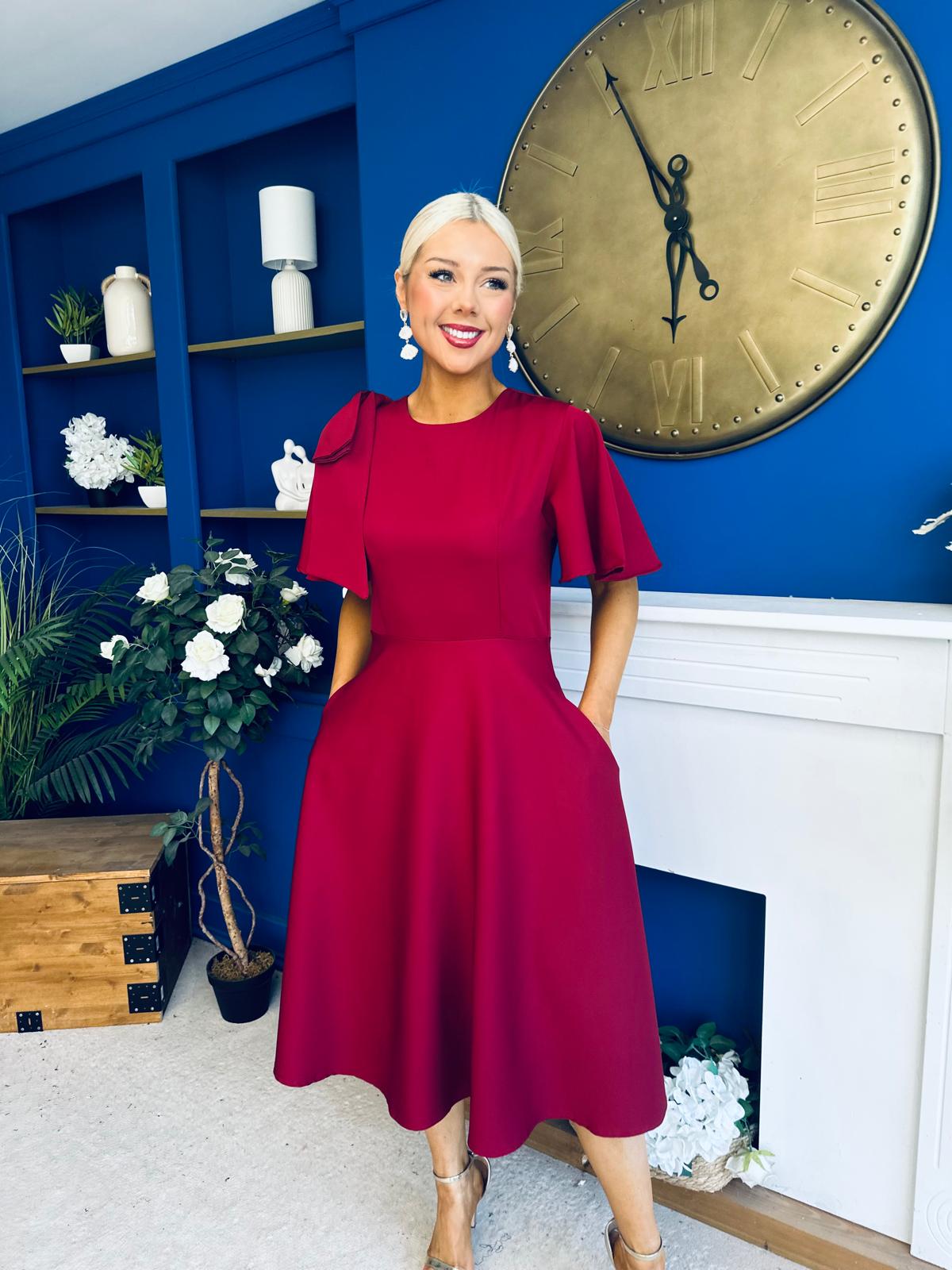 Siofra Bow Detail Midi Dress Burgundy