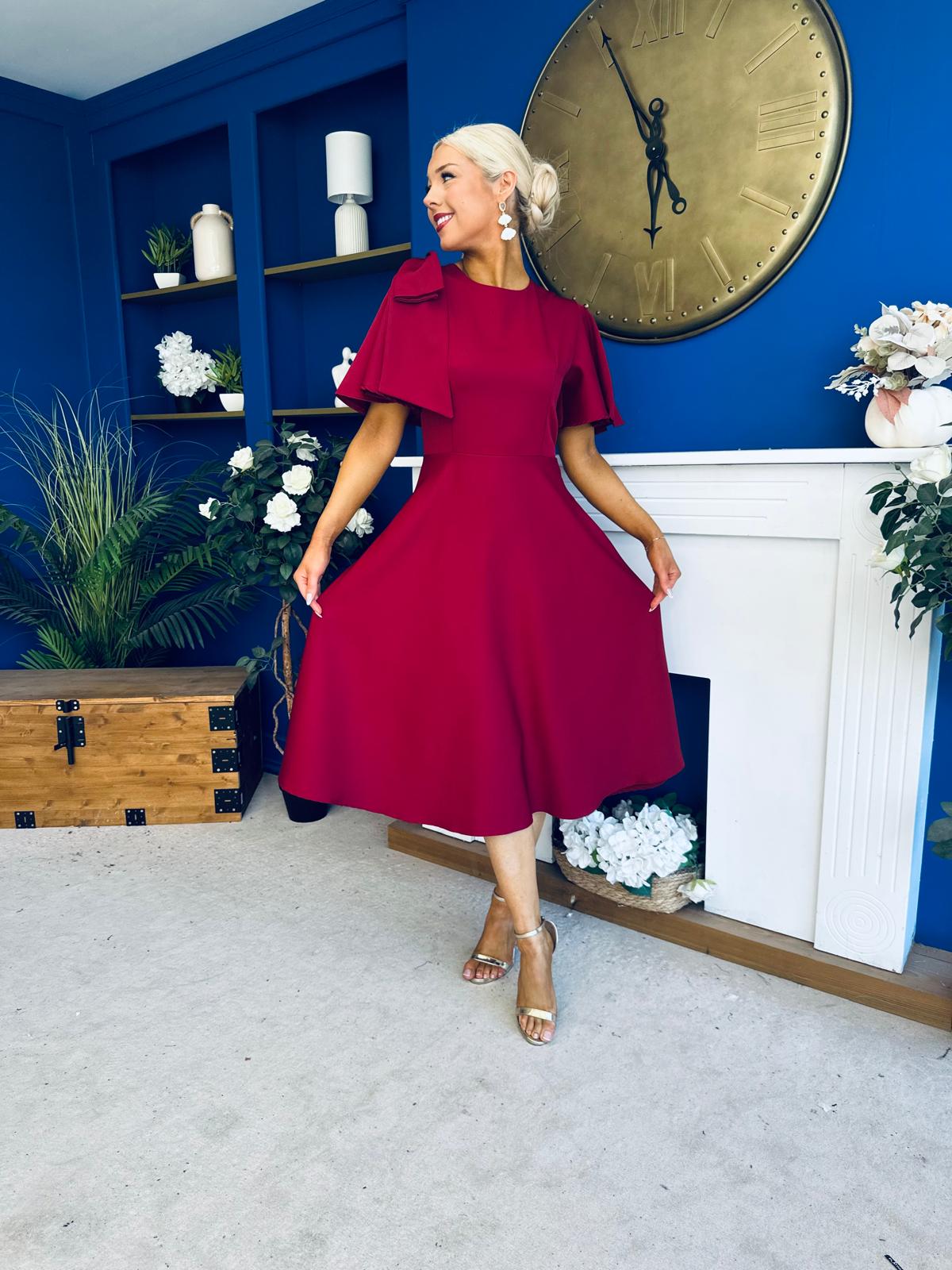 Siofra Bow Detail Midi Dress Burgundy