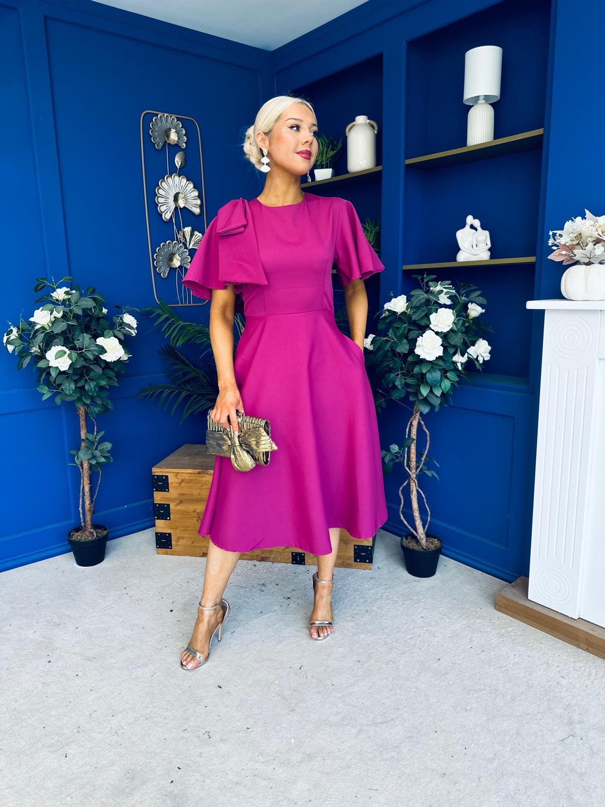 Siofra Bow Detail Midi Dress Berry