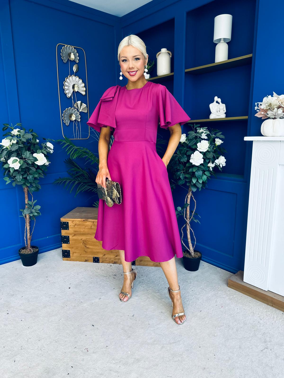 Siofra Bow Detail Midi Dress Berry