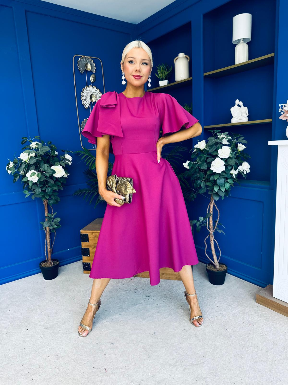Siofra Bow Detail Midi Dress Berry
