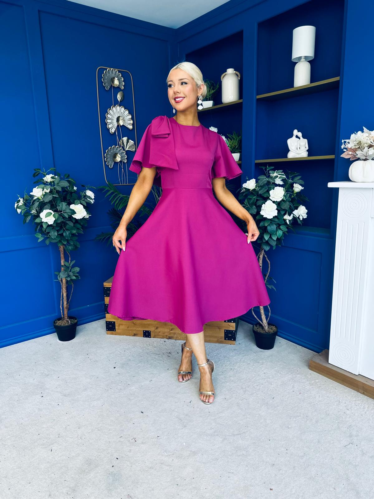 Siofra Bow Detail Midi Dress Berry