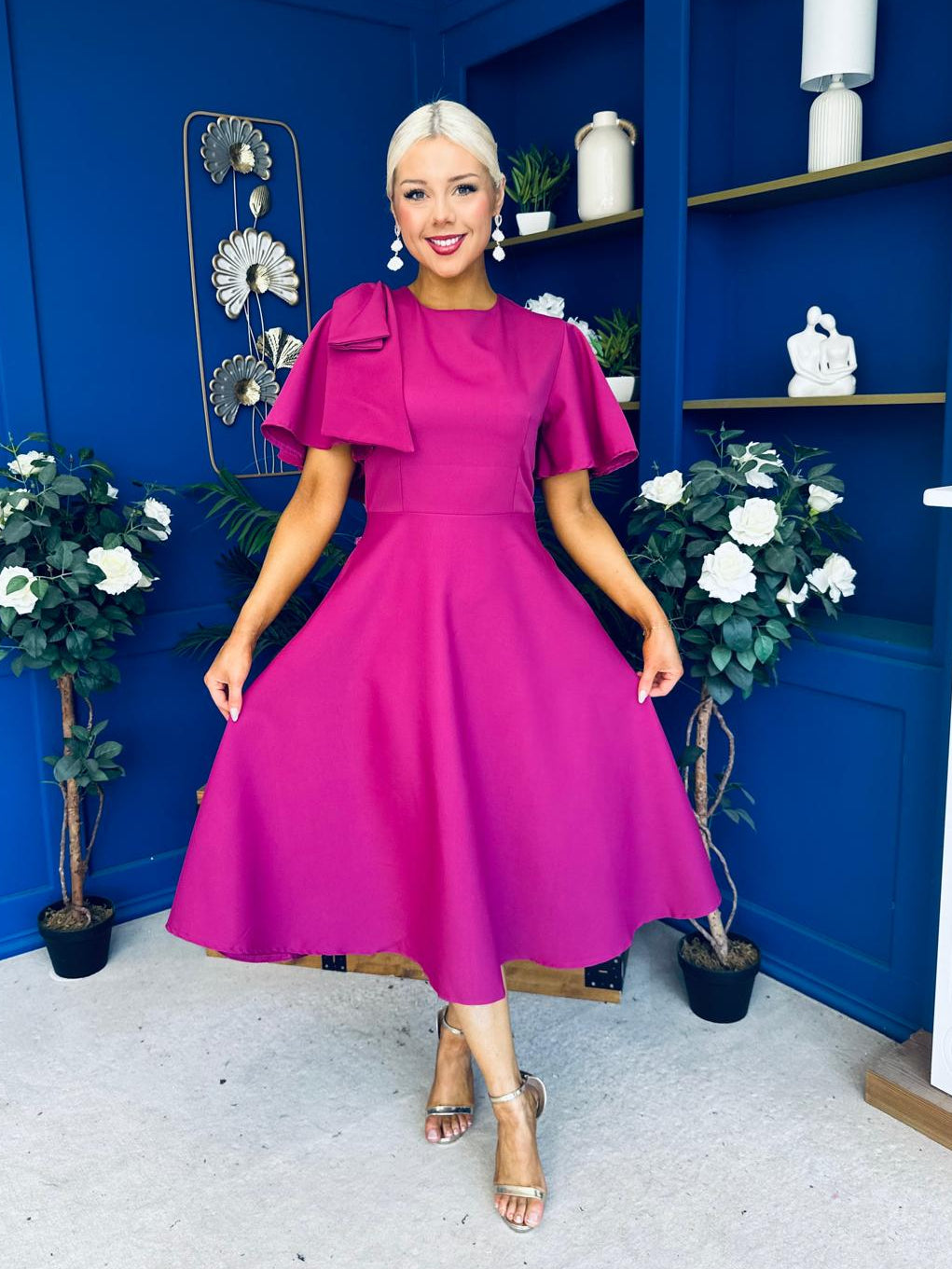 Siofra Bow Detail Midi Dress Berry