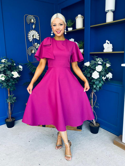 Siofra Bow Detail Midi Dress Berry