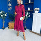 Tansy 3/4 Sleeve Lace Shirt Dress Wine