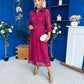 Tansy 3/4 Sleeve Lace Shirt Dress Wine