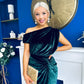 Fiona Velvet Off The Shoulder Knot Midi Dress Forest