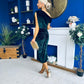 Fiona Velvet Off The Shoulder Knot Midi Dress Forest