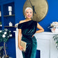 Fiona Velvet Off The Shoulder Knot Midi Dress Forest