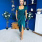 Laura Flutter Sleeve Gathered Midi Dress Green