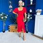 Darcie Flaired Sleeve Frill Midi Dress Red