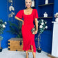 Darcie Flaired Sleeve Frill Midi Dress Red