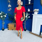 Darcie Flaired Sleeve Frill Midi Dress Red